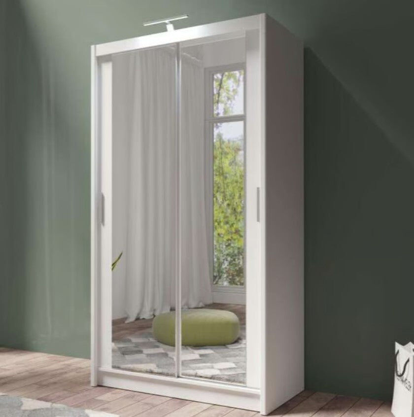 Metro Sleek 120cm Sliding Wardrobe - Modern Storage with Mirror Finish White 215cm H X 120cm W X 60cm D