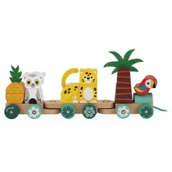 JANOD Nachziehspielzeug „Tropische Eisenbahn“ – Bewegung & Motorik fördern ab 12 Monaten