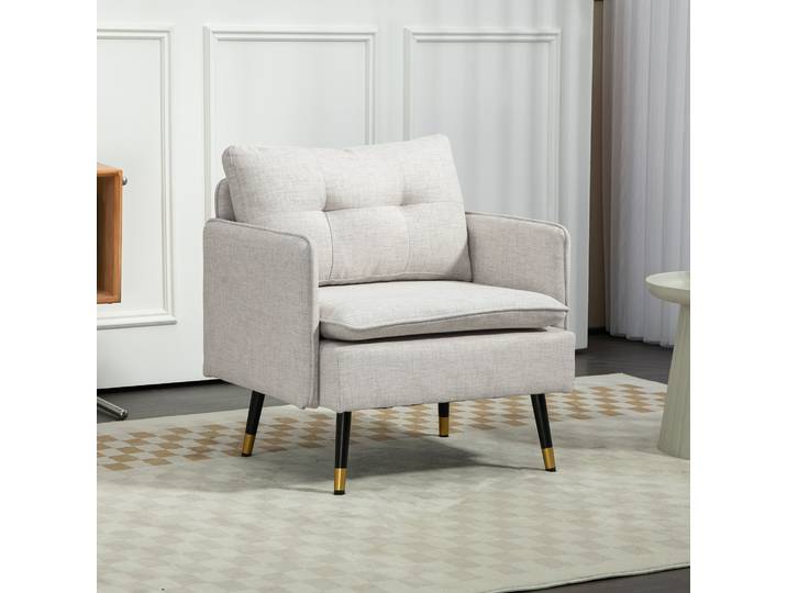 HOMCOM Fauteuil Moderne Crème Lino Acier 76x68x80 cm