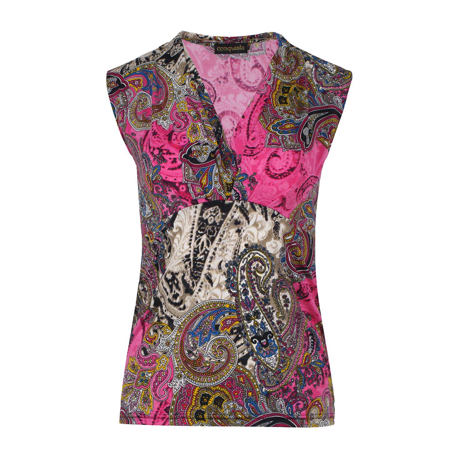Afdrukken Fuchsia mouwloze faux overslagtop