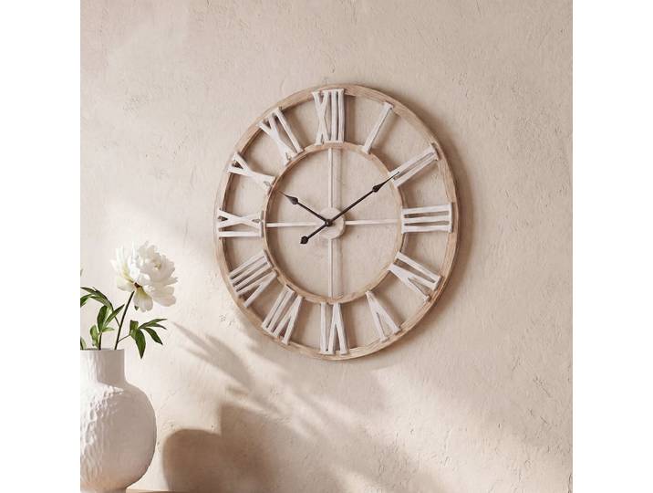 Beige-weiße Wanduhr, Durchmesser 70 cm