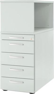 Schäfer Shop Genius Standcontainer mit Aufsatzregal, abschließbar, runder Griff, lichtgrau