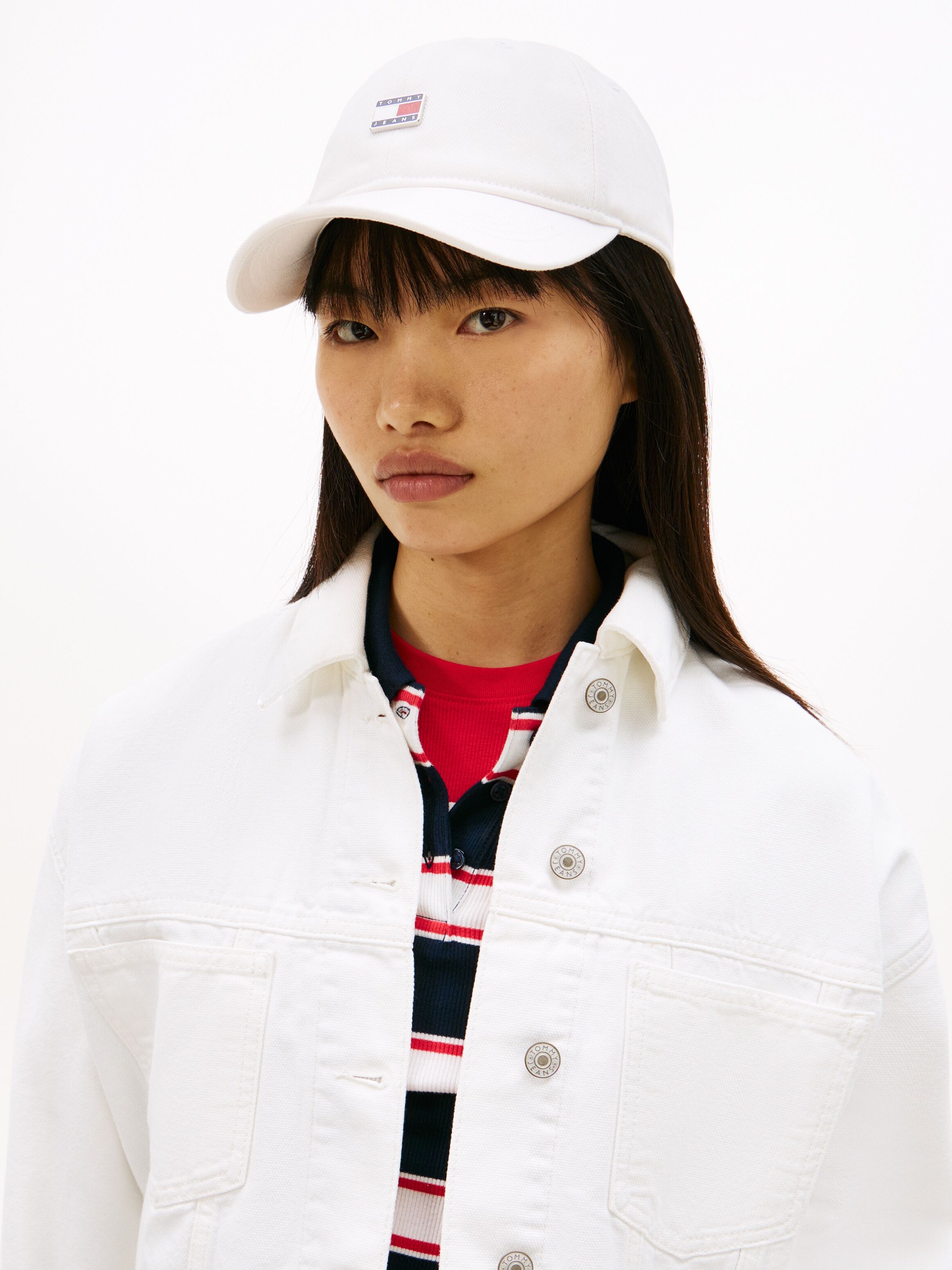 Baseball Cap TOMMY JEANS "TJW HERITAGE PLAQUE", Damen, weiss (ancient weiß), Web, Baumwolle, unifarben, Caps Baseball Cap, Regular fit mit festem Schirm ancient weiß Einheitsgröße