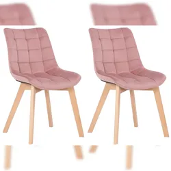 Décoshop26 - Set aus 2 Esszimmerstühlen mit großzügiger rosa Samtpolsterung und Holzbeinen 10_0007573