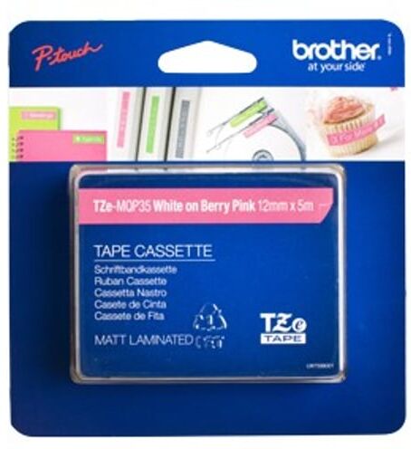 Brother TZe-MQP35 fita 12mm texto branco sobre cor de rosa (5M)