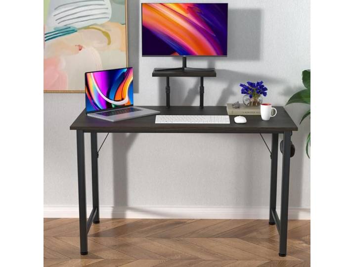 YIYI. BUREAU D'ORDINATEUR SIMPLE CONCEPTION DE PANNEAU DE SUPPORT RELEVABLE AVEC CROCHETS LATÉRAUX 100X50X75CM NOIR