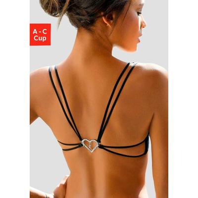Push-up-BH LASCANA, Damen, Gr. 75, Cup B, schwarz, Microtouch, Obermaterial: 60% Polyamid, 35% Polyester, 5% Elasthan, BHs Push-up-BH, mit besonderem Strassrücken für tiefen Rückenausschnitt, sexy Dessous