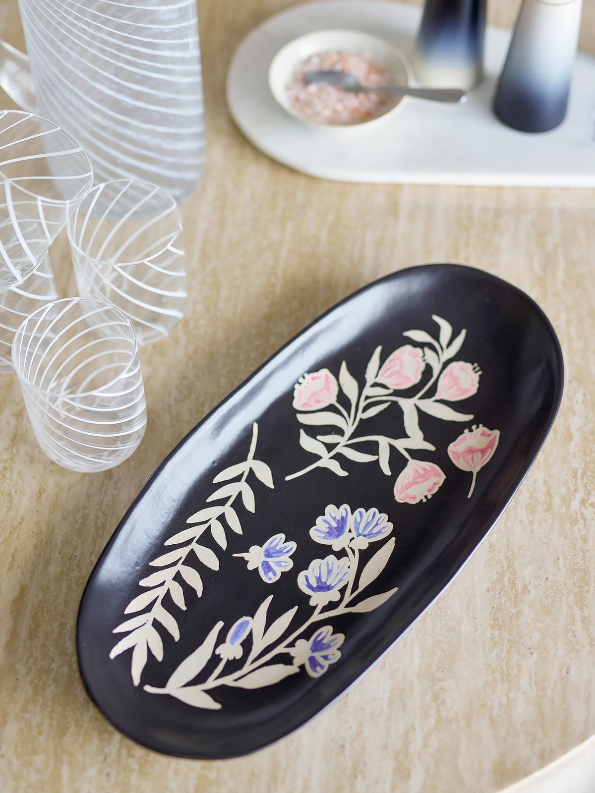 home24 Serveerblad Amberly zwart keramiek B: 41 cm, D: 20 cm, H: 4 cm