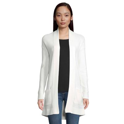 Longstrickjacke TOM TAILOR, Damen, Gr. XS (34), weiß (wollweiß), Strick, Obermaterial: 100% Baumwolle, unifarben, figurumspielend Po-bedeckend, V-Ausschnitt, Bündchen, Strickjacken Strickjacke Longstrickjacke, aus Rippstrick mit aufgesetzten Taschen