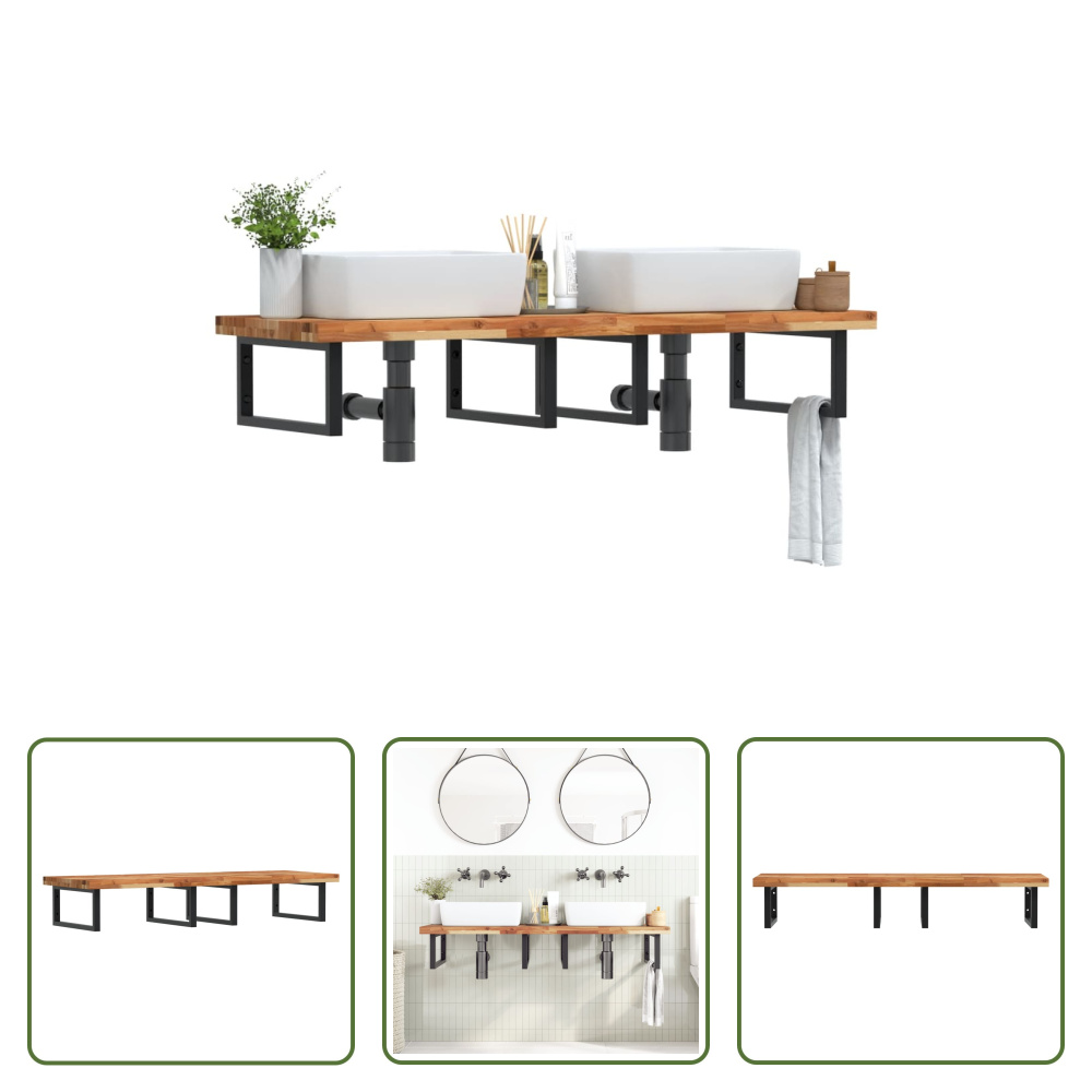 The Living Store Waschbeckenregal Wandmontage Stahl und Akazienholz