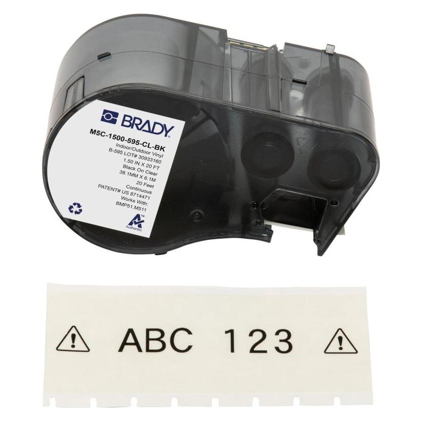Brady M5C-1500-595-CL-BK, Vinyl, Schwarz auf Transparent, 38.10 mm x 6.10 m, permanent, Endlos (38.10 mm) (M5C-1500-595-CL-BK)