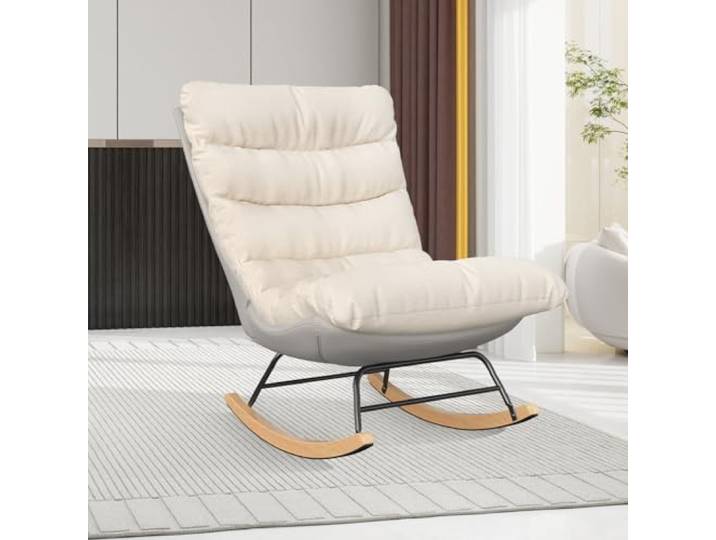 Moderner Schaukelstuhl für drinnen Draußen Ergonomischer Schaukelsessel Leinenoptik technische Gewebe mit Rutschfesten Füßen Maximale Belastung von 136kg Relaxsessel,Ideal für Balkon,Garten&Wohnzimmer