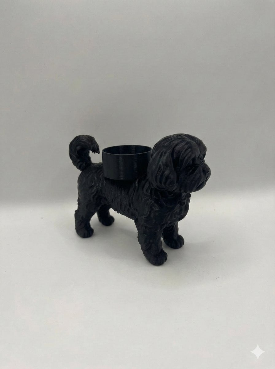 Zwarte Waxinelichthouder Hond Boomer 3D-Geprint PLA Beeldje
