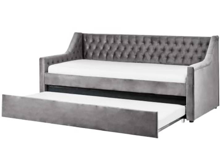 Beliani Platzsparendes Tagesbett Samtstoff grau 90 x 200 cm mit Lattenrost Montargis