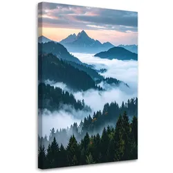 LEINWANDBILD Landschaft Aussicht Berge Wald Nebel Natur 40x60cm