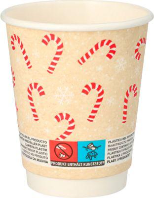 Papstar Trinkbecher "Candy Canes", Pappe, 200 ml, doppelwandig, Ø 8 x H 9,3 cm, 25 Stück