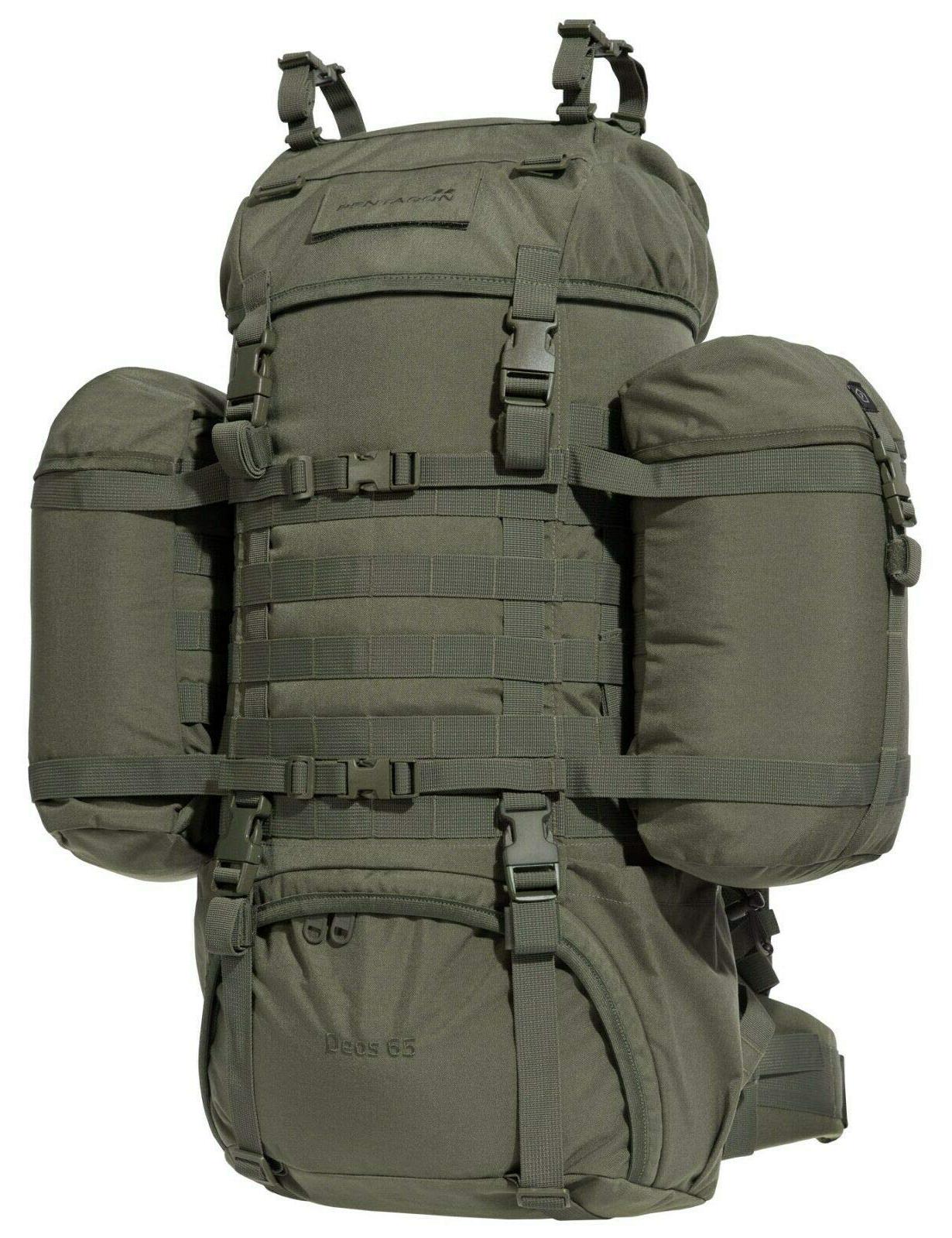Rucksack 65 L, wasserdicht, Militärstil, abnehmbare Seitentaschen, Nylon 500D