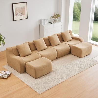 Abrihome "148"" Premium Teddy Fabric U-shaped Modular Curved Armrests Boneless Sofa Set"