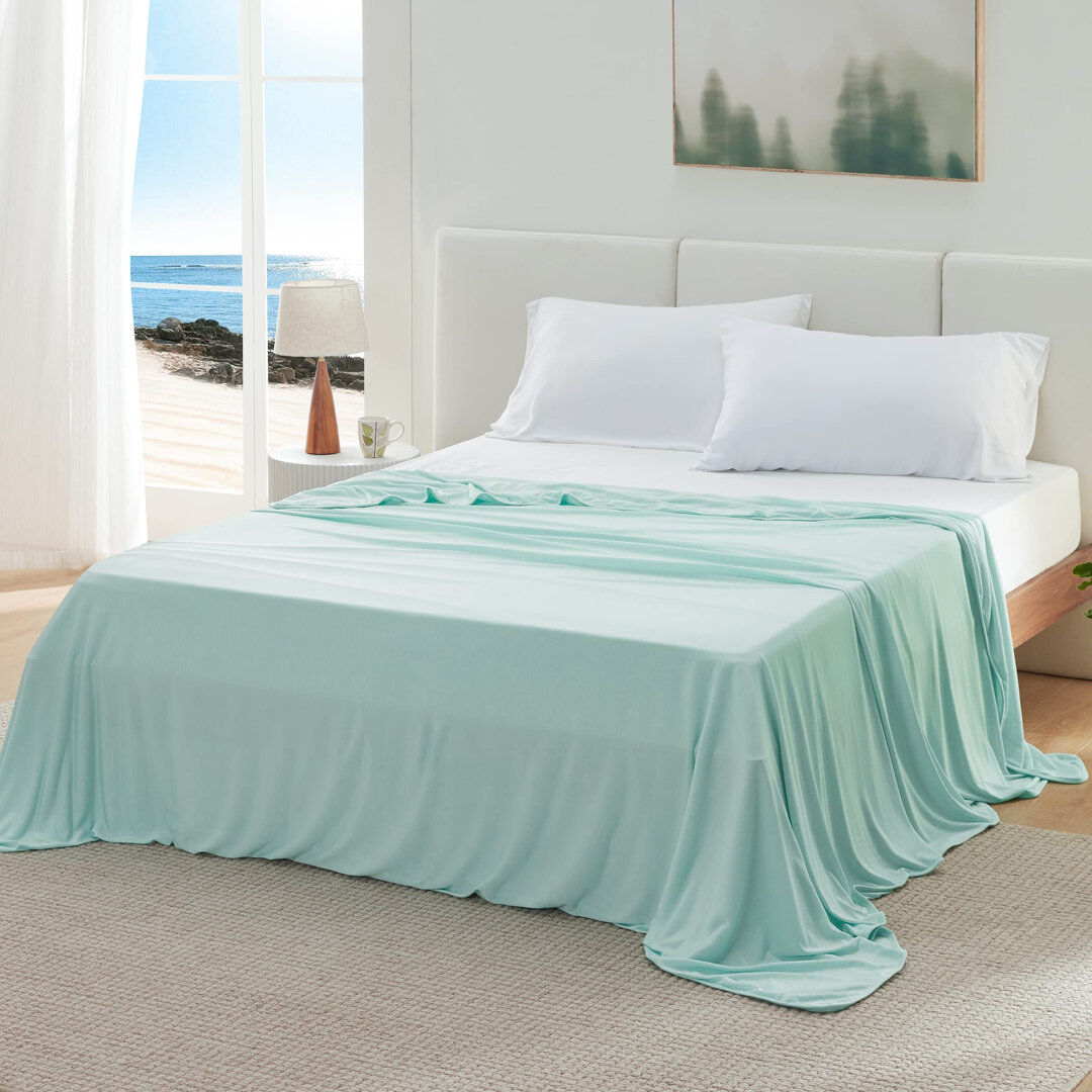Bedsure Rayon From Bamboo Sheets Rayon Dual Sided Cooling Blanket with Arc Chill Tech Summer Bedding Green 240cm x 220cm