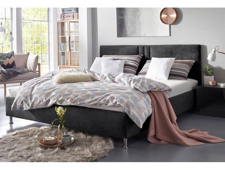 Polsterbett, 210x210 cm, Microfaser, Schwarz, Mit LED-Beleuchtung, Modern