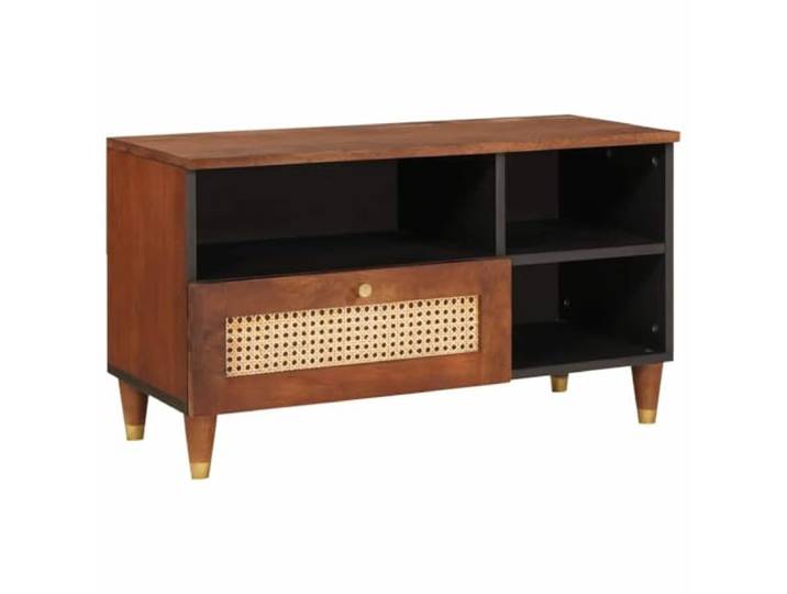 GHVBNMF TV-Schrank 80x33,5x46 cm Fernsehschrank Mangoholz Massiv Braun Stilvolles Lowboard fürs Schlafzimmer mit offener Ablage und Schublade zur Aufbewahrung von Receivern.