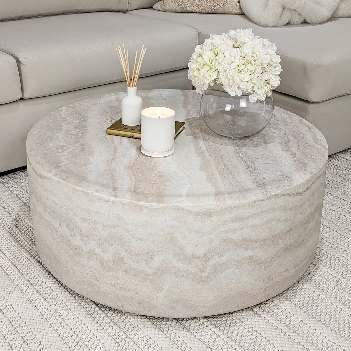 In Stock - Celeste Round Neutral Marble Effect Coffee Table