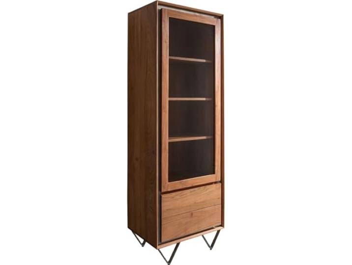 Glasschrank Stonegrace Akazie Braun Steinfurnier 55x180 cm 1 Tür 2 Schübe
