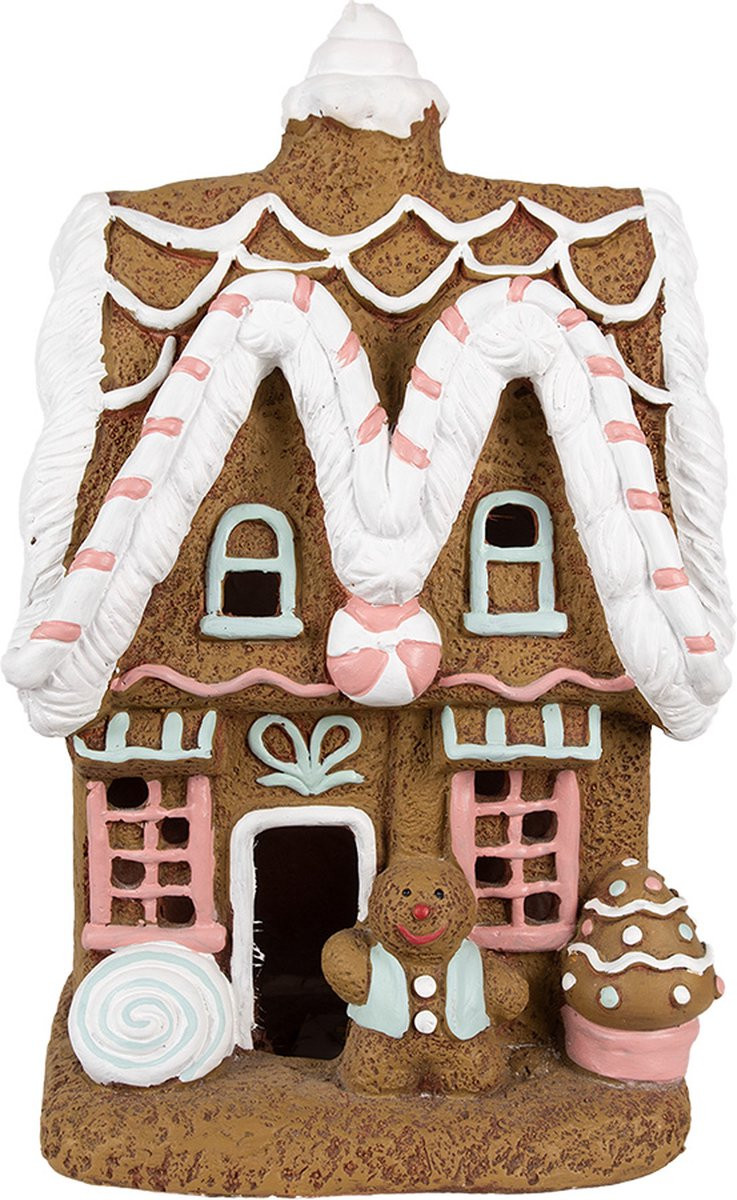 Clayre & Eef Gingerbread house met LED Bruin Magnesium (MGO) 39 cm