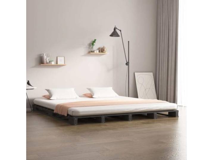 YNGBHFNOP Massives Kiefernholz Palettenbett Modern Grau 150x200 cm Palettenbett Grau 150x200 cm Massivholz Kiefernholz Bettgestell mit Lattenrahmen Modernes Bett für Schlafzimmer Gästebett