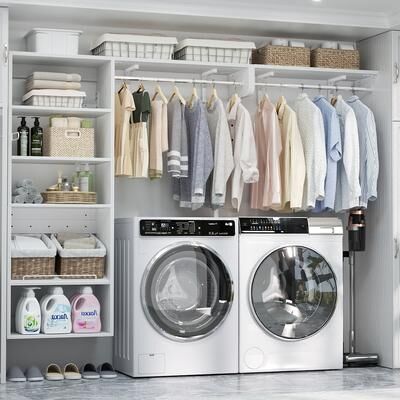 Rackcog Cimly Over Washer and Dryer Storage Organizer, 8FT Wall Mounted Laundry Room Closet System with Hanging Rods