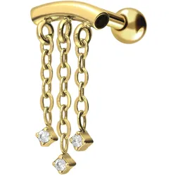 Chirurgenstahl Ohrpiercing BOGEN + 3 KETTEN + 3 KRISTALLE