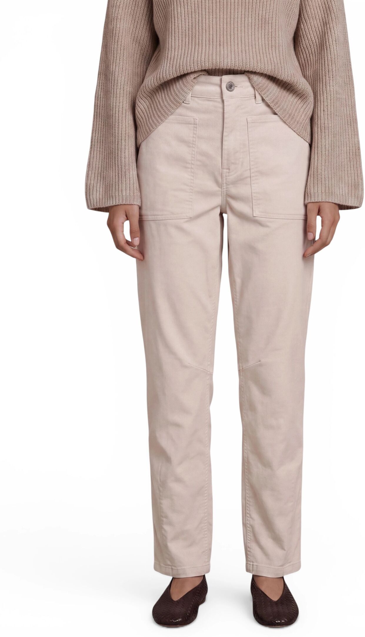 5-Pocket-Hose ZERO "Modern fit Hose mit aufgesetzten Taschen", Damen, Gr. 42, EURO, weiß (french oak), Hosen 5-Pocket-Hose