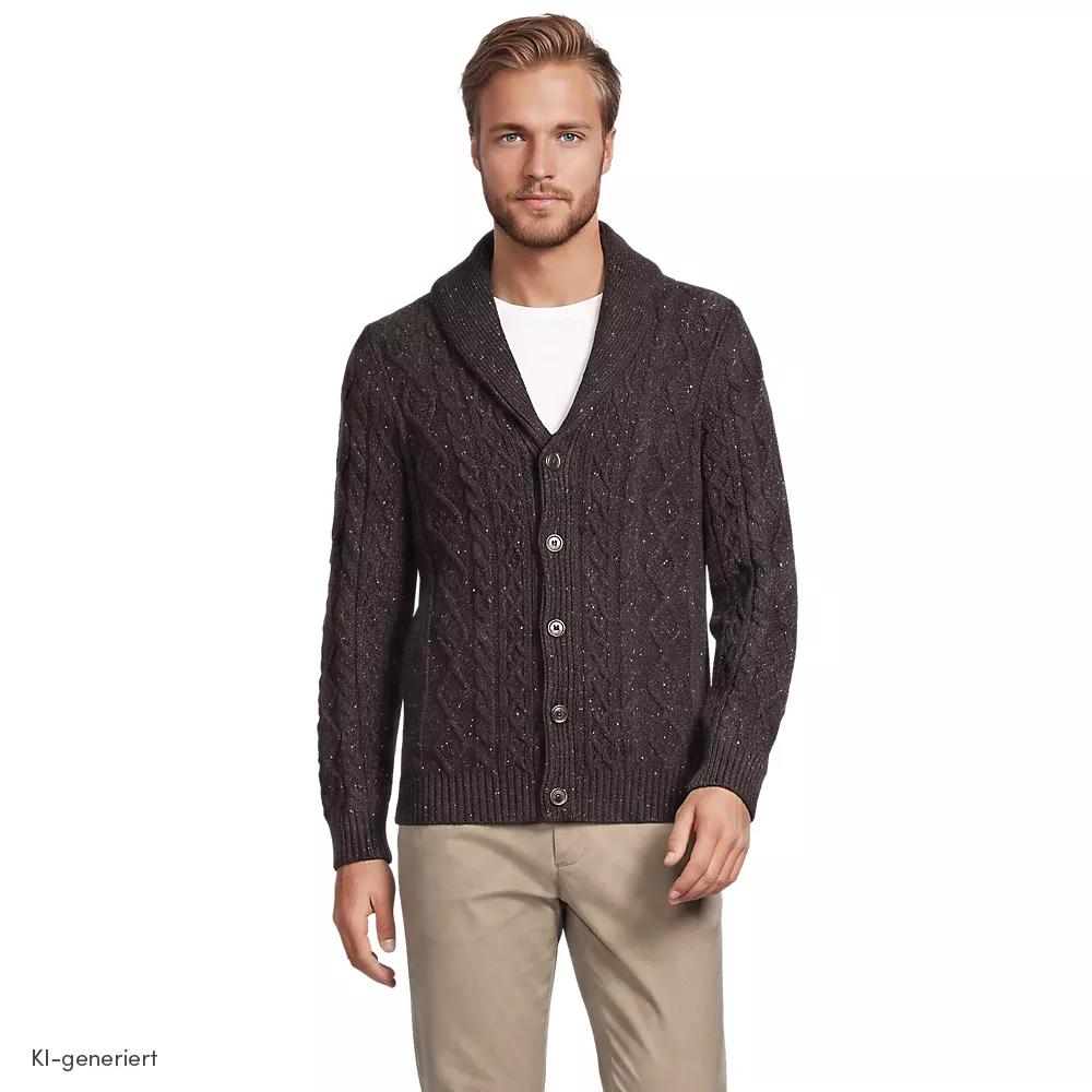 Schalkragen-Cardigan aus Baumwoll/Wollmix, Herren, size: regular, Braun, Baumwoll-Mischung/Woll-Mischung/Nylon-Mischung, by Lands' End
