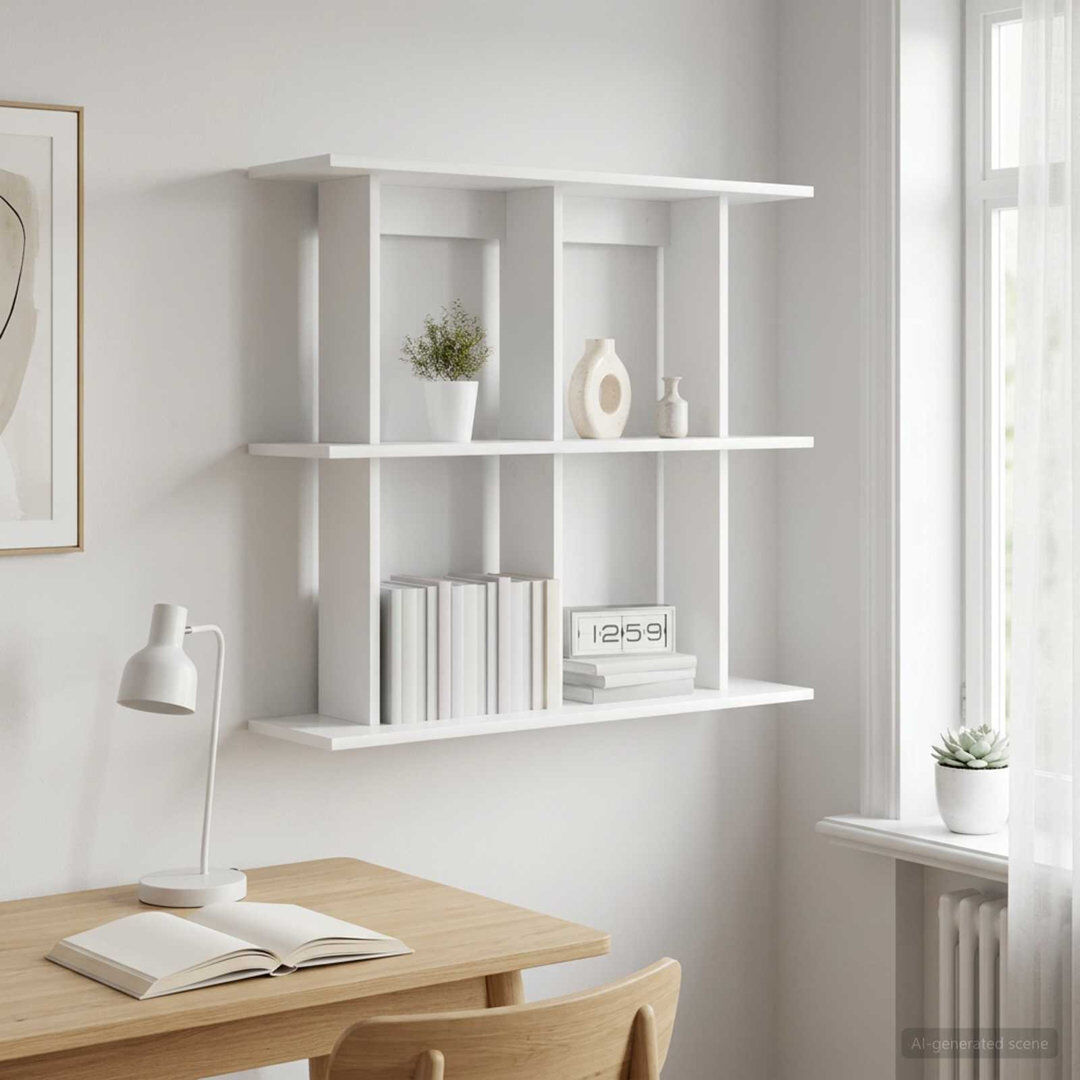 Brayden Studio Wall Shelf with Shelf Wall-mounted with Storage Engineered Wood Modern White 75cm H X 80cm W X 20cm D