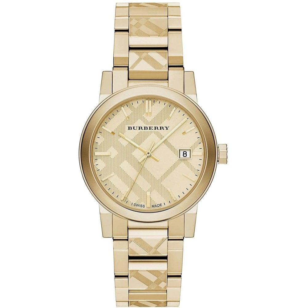 Burberry BU9038 Die Stadt graviert überprüft Gold Unisex-Uhr
