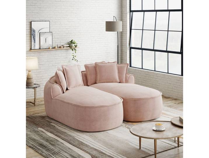 Modenuit canapé modulable convertible 2 places en chenille rose sans cadre coussins inclus