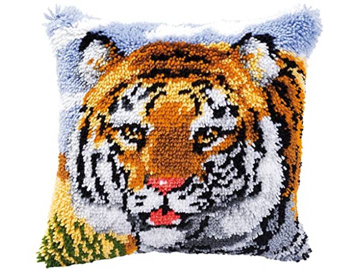 VERVACO Knooppakket Tapijt Handwerken Pakket TIJGER Smyrna Knopen Pakket 40 x 40 cm Knutselen en Activiteiten Makkelijk Borduurwerk Hobby Materiaal Woondecoratie Creatief Cadeau