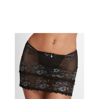 Stringrock LASCANA, Damen, Gr. 40/42, schwarz (schwarz, silber), Spitze, Obermaterial: 82% Polyamid, 9% Elasthan, 9% Viskose, Unterhosen, aus edler, floraler Spitze, sexy Dessous, Reizwäsche