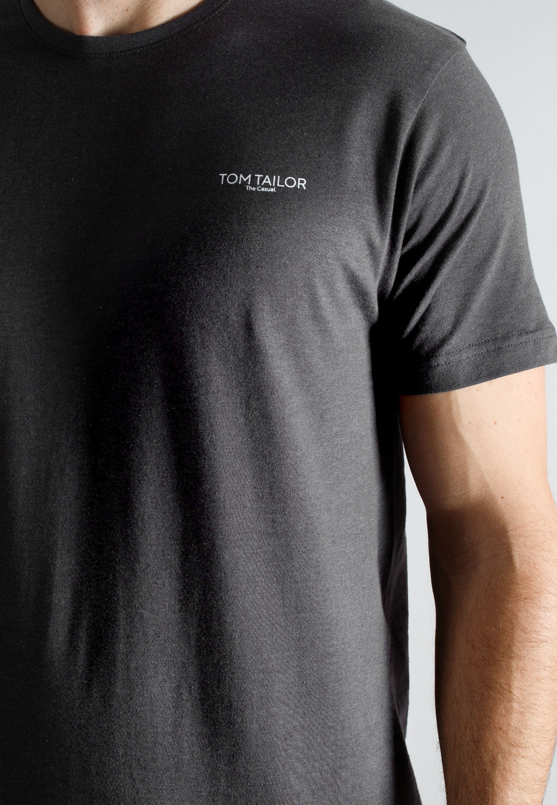 T-Shirt TOM TAILOR, Herren, Gr. 7, bunt (schwarz, mittel, melange), Single Jersey, Obermaterial: 100% Baumwolle, Shirts T-Shirt, lässiger Casual-Stil schwarz, mittel, melange 7