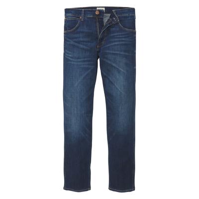 Straight-Jeans WRANGLER "GREENSBORO", Herren, Gr. 40, Länge 34, blau (for real), Denim/Jeans, Obermaterial: 85% Baumwolle, 14% Polyester, 1% Elasthan, straight fit lang, Jeans Straight-Jeans, Regular Straight fit