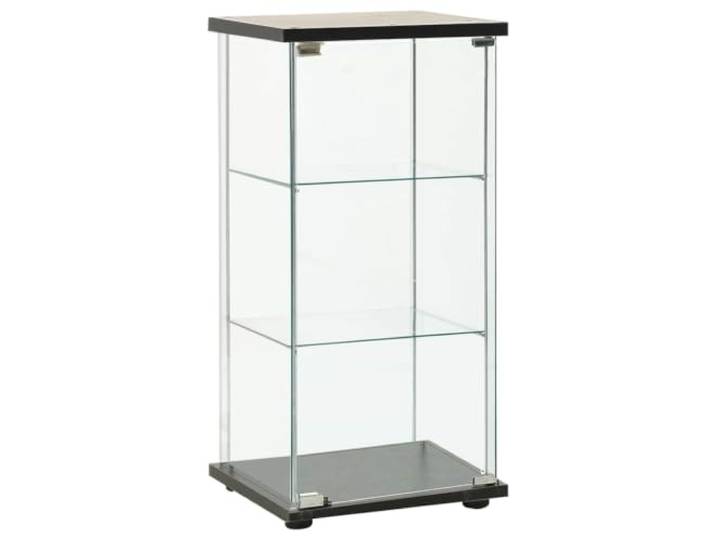 Todiikf Vitrinenschrank Hartglas Schwarz Standvitrine mit 3 Ebenen 86cm Moderne Standvitrine aus gehärtetem Glas und Holzwerkstoff ideal fürs Wohnzimmer oder Büro.