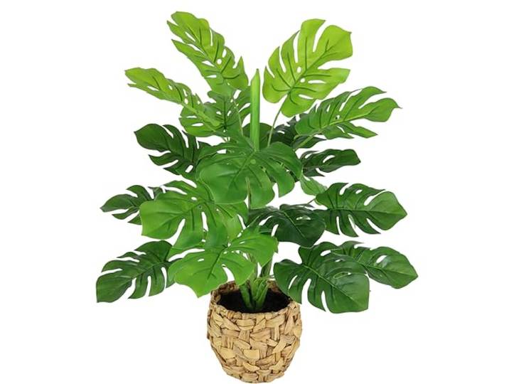 Flair Flower Kunstmatige Splitphilo-plant met pot, Monstera, decoratie, kunstplant, zijden bloemen, zijdeplanten, Real Touch, groen, groot, groene plant, kantoorplant, 044472GN, 46 x 35 x 35 cm