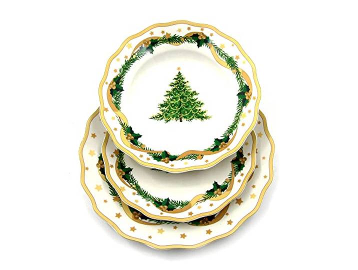 Royal Family Tafelservice für 6 Personen aus Porzellan, 18 Teller - Gold Christmas