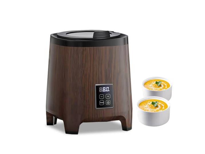 hzexun Suppentopf 10 Liter, Suppen und Thekenkessel,Elektrischer Suppenwärmer 400W herausnehmbarem Edelstahl-Innenraum,Temperaturregelung bis 90° C für Buffet Catering Gastro Party (Holz)