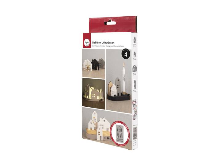 Silikon Giessform Lichthäuser 2, 14,5x26x1,7cm, 4 Formen, Box 1Stück