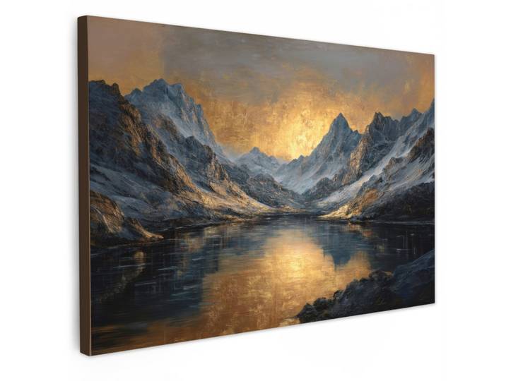 LEINWANDBILD Bergkulisse mit goldenem Sonnenuntergang Wohnzimmer Groß 120x80 cm