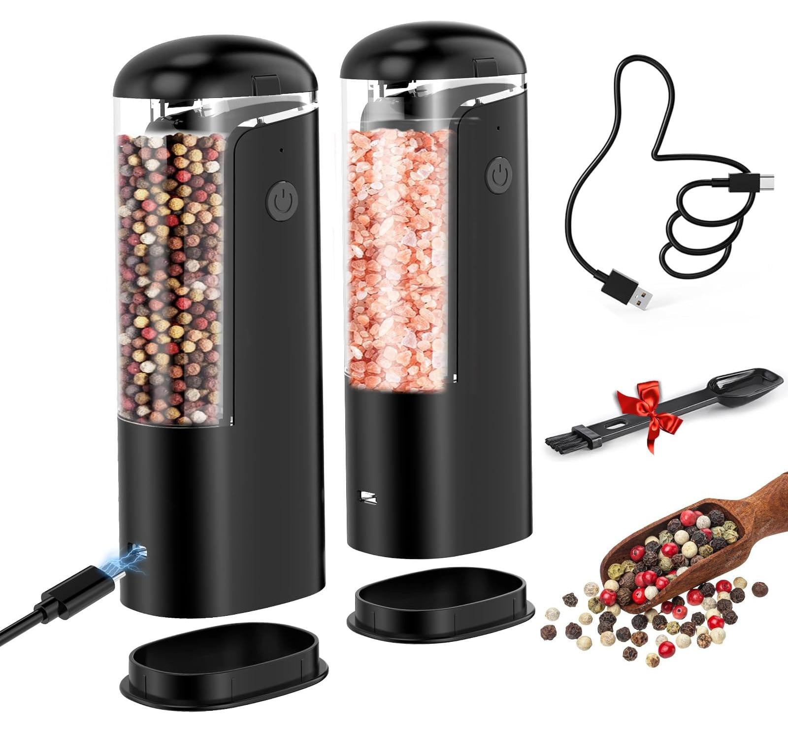 Dripio Elektrische peper- en zoutmolen set met USB-C aansluiting, zwart