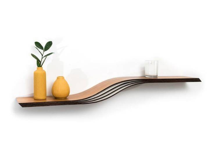 Etagère murale design EWART WOODS bois flottante moderne courbé noyer 60 cm