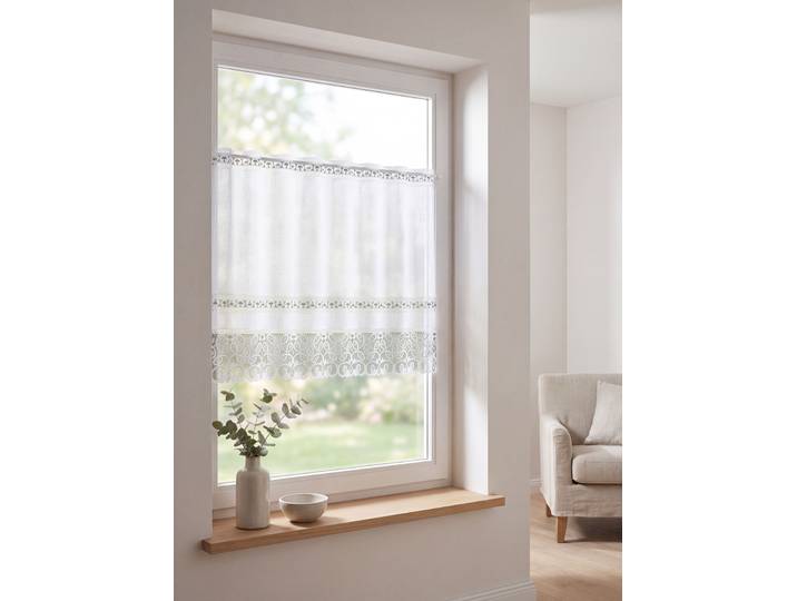 Kleinfenster-Store mit Stangendurchzug, Weiss, Größe 123 (H80xB200 cm)