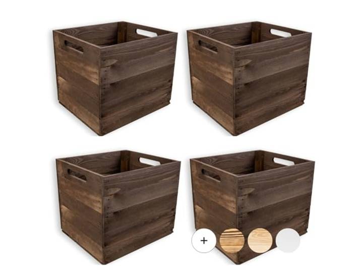 Creative Deco Lot de 4 Caisse en Bois Marron Compatible Étagères KALLAX EXPIDIT 33 x 37 x 33 cm Cube de Rangement Bois Boite Rangement Vintage Kallax Rangement Caisse Rangement Bois